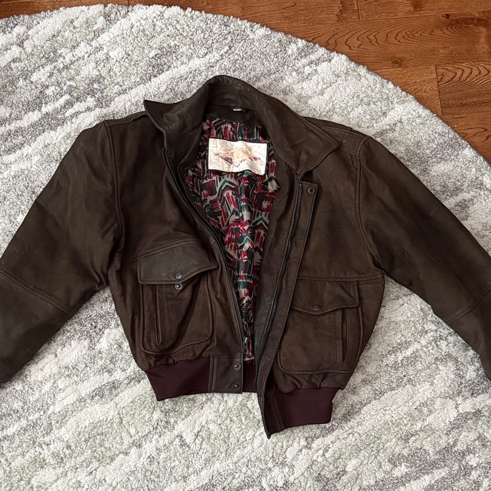 Brown Leather bomber Jacket